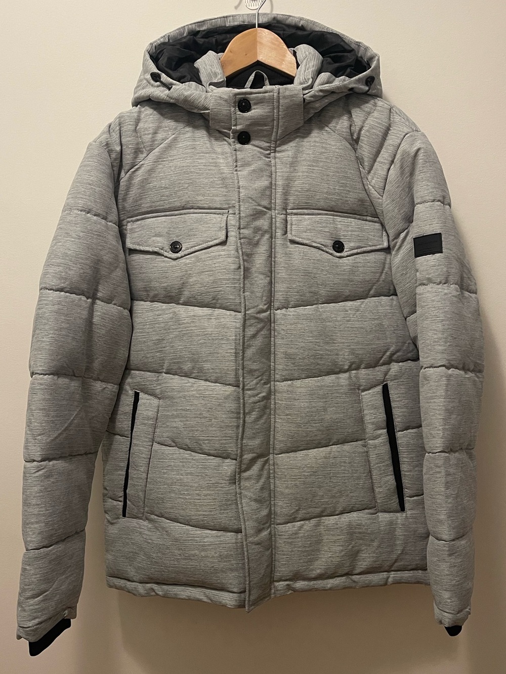 Jack & Jones Light Gray Quilted Hooded Puffer